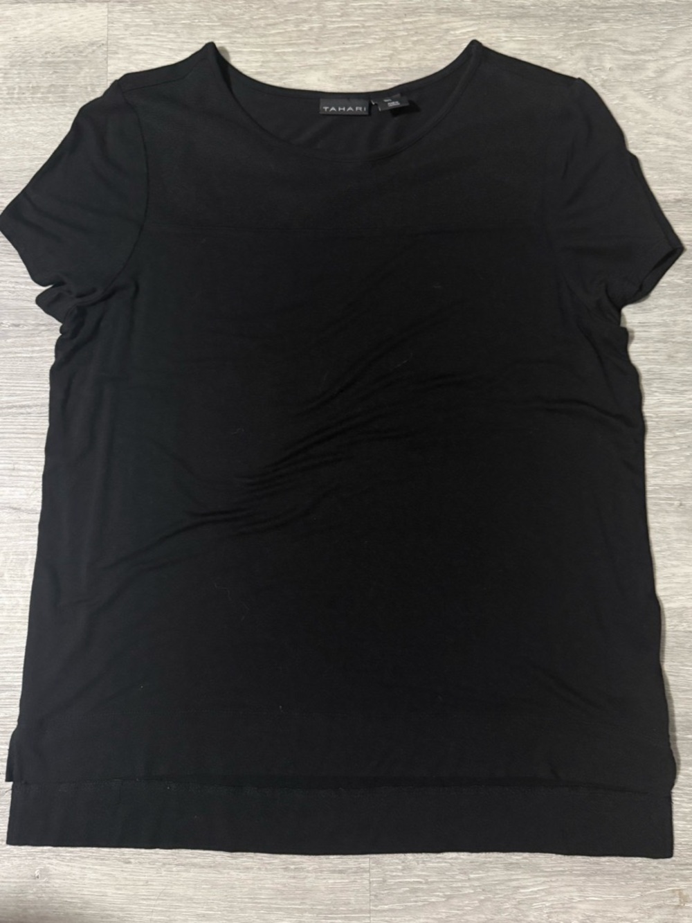 Tahari Black Mesh Neckline Top